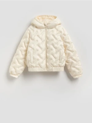Reserved - Pikowana kurtka z kapturem - złamana biel
