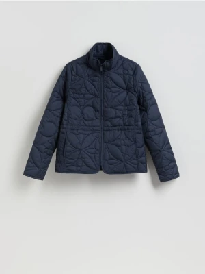 Reserved - Pikowana kurtka z kołnierzem - granatowy