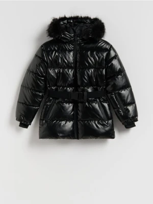 Reserved - Pikowana kurtka z paskiem - czarny