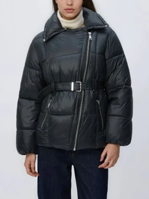 Reserved - Pikowana kurtka z paskiem - szary