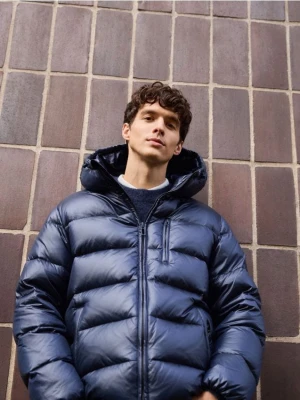 Reserved - Pikowana kurtka z puchem - granatowy