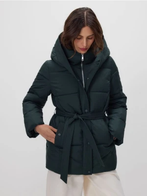 Reserved - Pikowana kurtka z wiązaniem - zielony