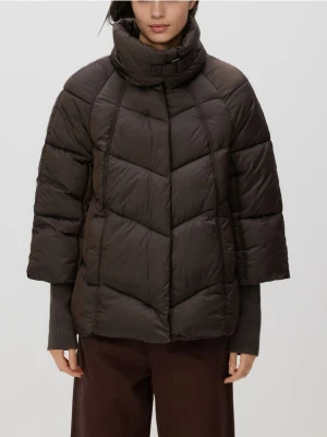 Reserved - Pikowana kurtka z wysokim kołnierzem - ciemnobrązowy