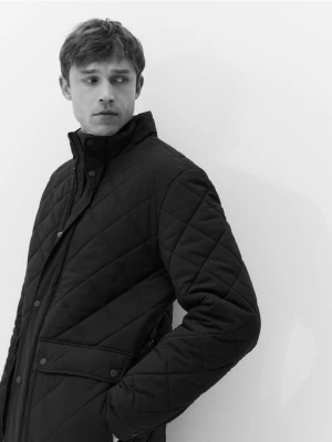 Reserved - Pikowana kurtka ze stójką - ciemnobrązowy