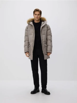 Reserved - Pikowana parka z kapturem - beżowy