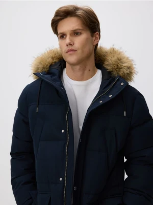 Reserved - Pikowana parka z kapturem - granatowy