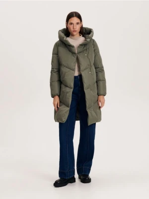 Reserved - Pikowany płaszcz - jasny zielony