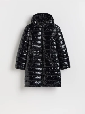 Reserved - Pikowany płaszcz z kapturem - czarny