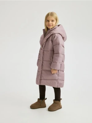 Reserved - Pikowany płaszcz z naturalnym puchem - fioletowy