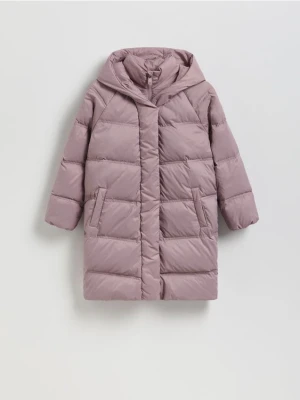 Reserved - Pikowany płaszcz z naturalnym puchem - fioletowy