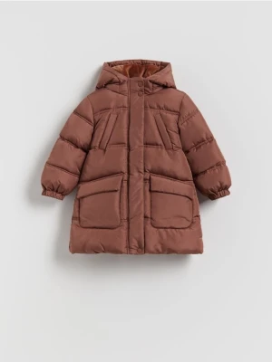 Reserved - Pikowany płaszcz z ociepleniem - brązowy