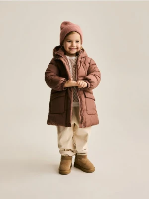 Reserved - Pikowany płaszcz z ociepleniem - brązowy