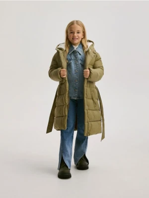 Reserved - Pikowany płaszcz z ociepleniem - zielony