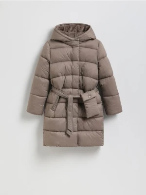 Reserved - Pikowany płaszcz z saszetką - beżowy