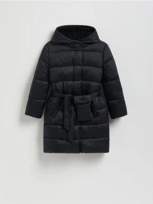 Reserved - Pikowany płaszcz z saszetką - czarny