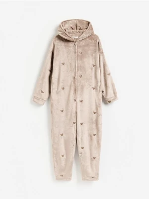 Reserved - Piżama typu onesie z kapturem - brązowy