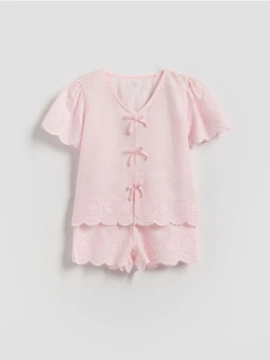 Reserved - Piżama z ażurowym wykończeniem - różowy