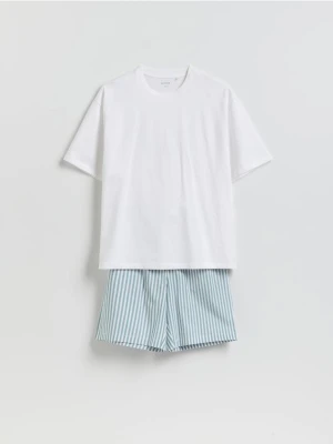 Reserved - Piżama z bawełny merceryzowanej - złamana biel