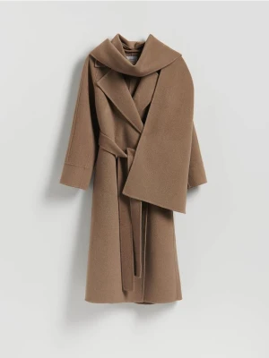 Reserved - Płaszcz handmade z odpinanym szalem - beżowy