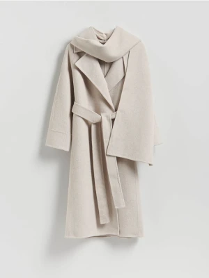 Reserved - Płaszcz handmade z odpinanym szalem - kremowy