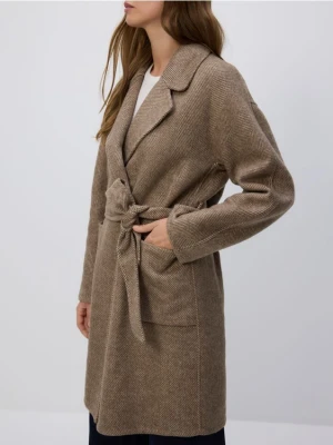 Reserved - Płaszcz handmade z paskiem - brązowy