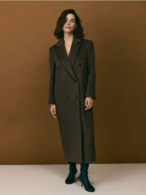 Reserved - Płaszcz oversize z wełną - brązowy