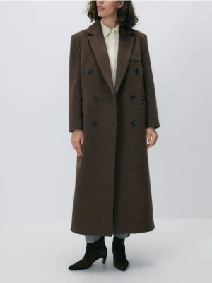 Reserved - Płaszcz oversize z wełną - brązowy