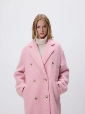 Reserved - Płaszcz oversize z wełną - różowy