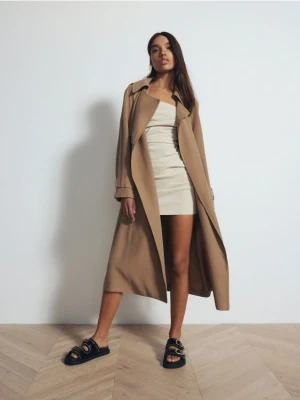 Reserved - Płaszcz oversize z wiskozą - brązowy