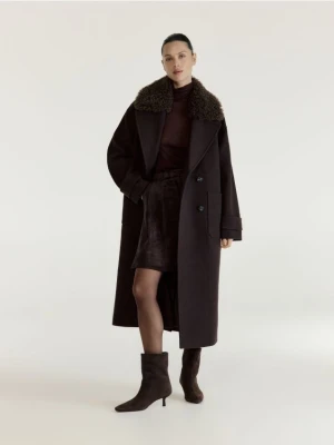 Reserved - Płaszcz z dodatkiem wełny - ciemnobrązowy