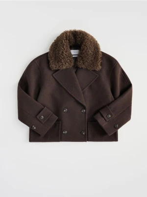 Reserved - Płaszcz z dodatkiem wełny - ciemnobrązowy