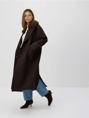 Reserved - Płaszcz z dodatkiem wełny - ciemnobrązowy