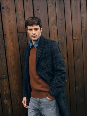 Reserved - Płaszcz z dodatkiem wełny - granatowy