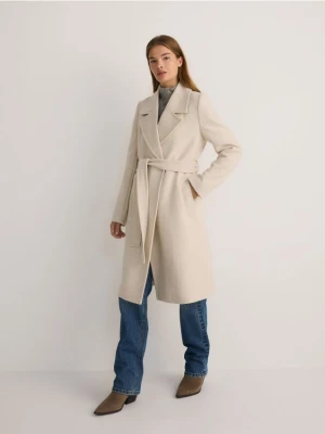Reserved - Płaszcz z dodatkiem wełny - kremowy