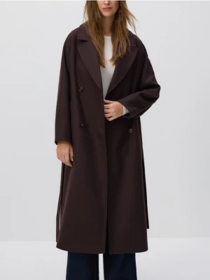 Reserved - Płaszcz z domieszką wełny - ciemnobrązowy