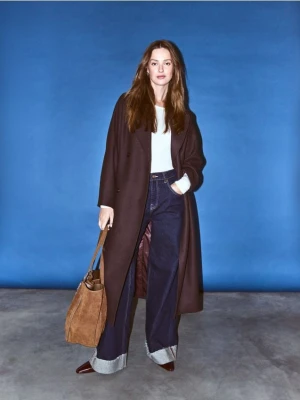 Reserved - Płaszcz z domieszką wełny - ciemnobrązowy