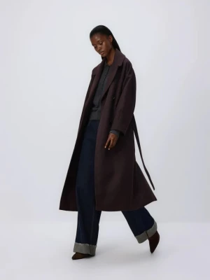 Reserved - Płaszcz z domieszką wełny - ciemnobrązowy