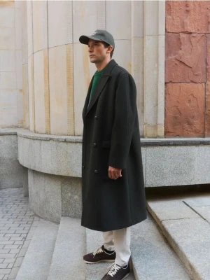 Reserved - Płaszcz z domieszką wełny - ciemnozielony