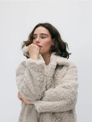 Reserved - Płaszcz z imitacji baranka - beżowy