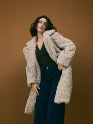 Reserved - Płaszcz z imitacji baranka - beżowy