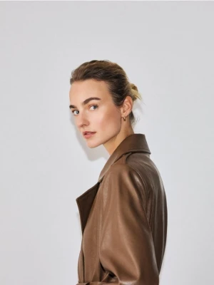 Reserved - Płaszcz z imitacji skóry - brązowy