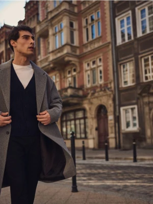 Reserved - Płaszcz z kołnierzem - jasnoszary