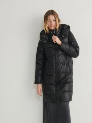 Reserved - Płaszcz z naturalnym puchem - czarny