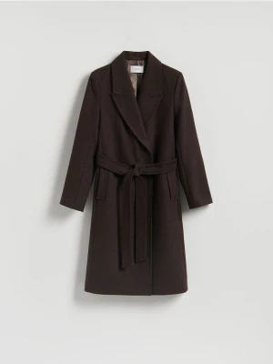 Zdjęcie produktu Reserved - Płaszcz z wiązanym paskiem - ciemnobrązowy