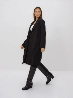 Reserved - Płaszcz z wiązanym paskiem - ciemnobrązowy