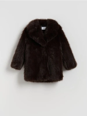 Reserved - Płaszcz ze sztucznego futerka - ciemnobrązowy