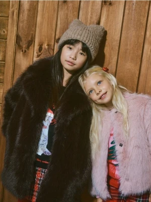 Reserved - Płaszcz ze sztucznego futerka - ciemnobrązowy