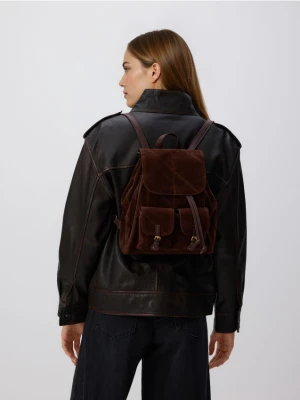 Reserved - Plecak z imitacji zamszu - brązowy