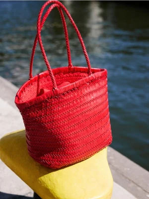 Reserved - Pleciona torebka handmade - czerwony