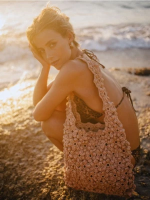 Reserved - Pleciona torebka hobo - beżowy